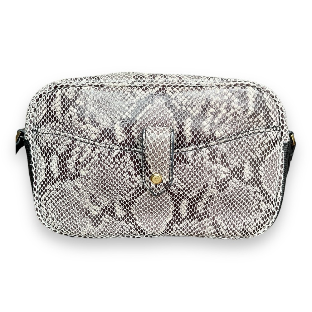 G.I.L.l. Genuine Leather Gray Snakeskin Print Crossbody Bag Black White Gray